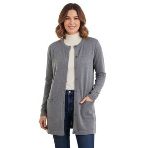 J. Jill Gray Long Line Wool Blend Rounded Hem Pockets Cardigan Sweater Size M